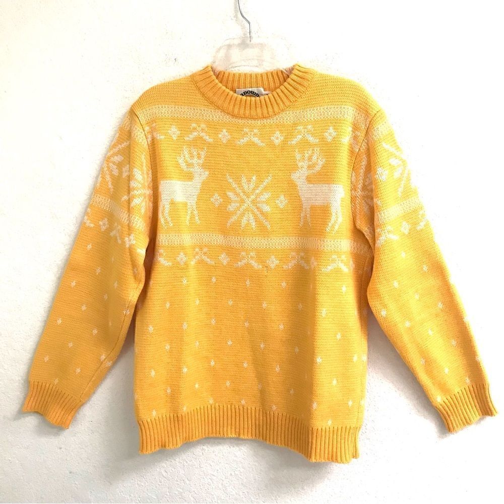 Vintage Sundowner 100% pure wool crewneck reindeer sweater L READ‎